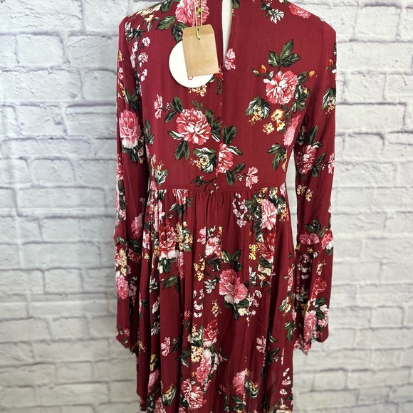 Umgee USA Burgundy Floral Boho Mini Dress – Size Small NWT - Picture 6 of 13